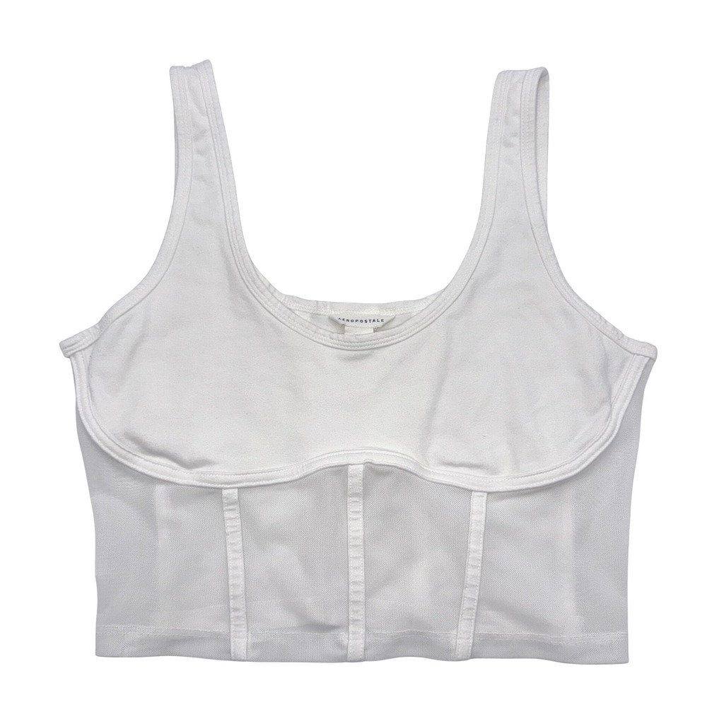 Aeropostale Corset Tank Top White Mesh Trim Sleeveless Top Festival Party Y2k‎ M